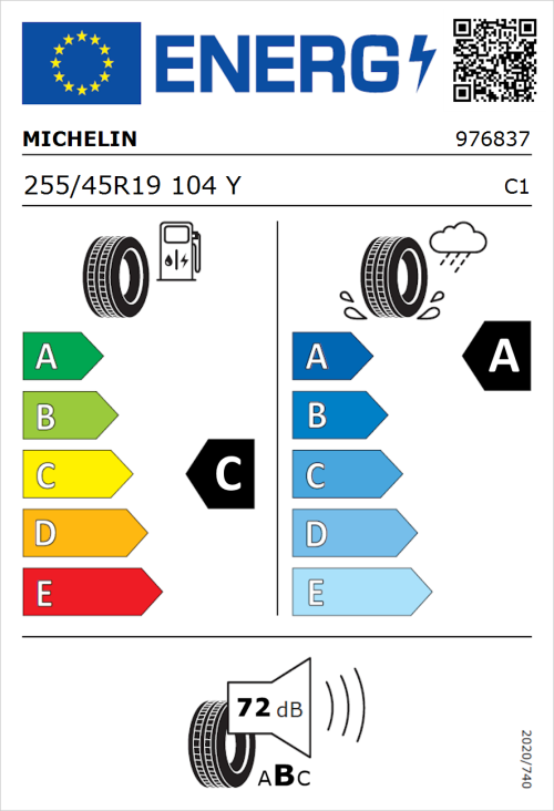 Tyre Label for Michelin Pilot Sport 5 255/45R19 104Y