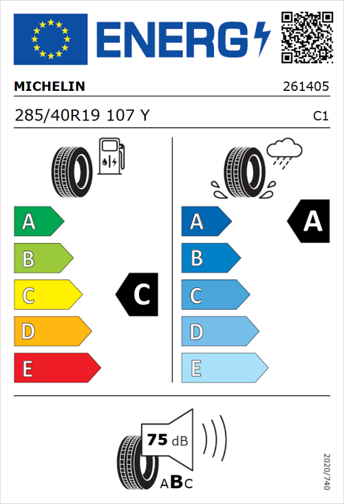 Tyre Label for Michelin Pilot Sport 5 285/40R19 107Y